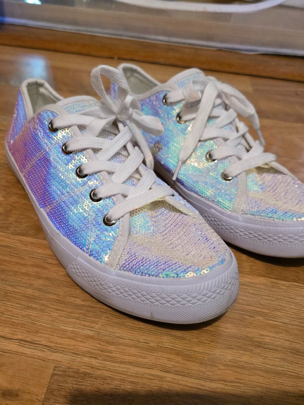 Torrid Mermaid Iridescent Sequin Sneakers – White Holographic